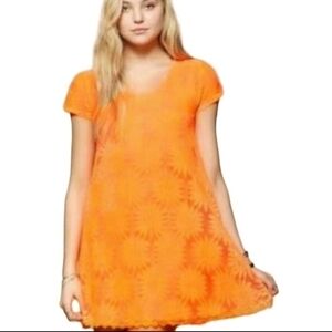 Anthropologie Kimchi Blue Neon Orange Daisy Lace Dress Size M
